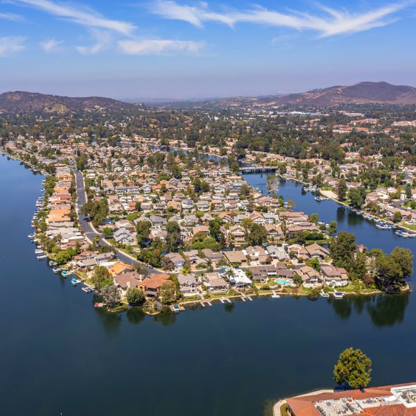 Aerial view of the Lake at Westlake Village.